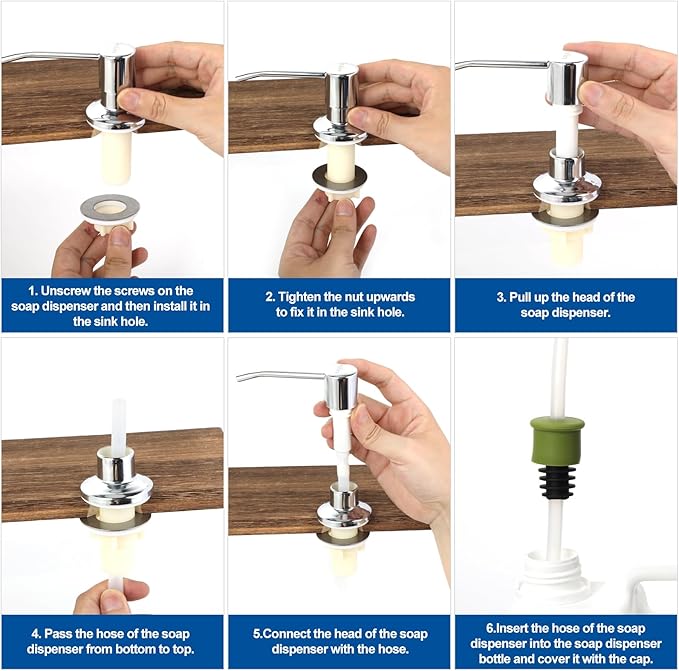 Dish Soap Dispenser for Kitchen Sink Built in Soap Dispenser Pump with 47" Extension Tube Kit Chrome Plated