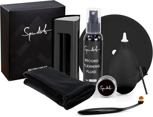 SpinArt Vinyl Record Cleaning Kit, 8-in-1 Record Cleaner Kit with Velvet Brush, Cleaner Liquid, Stylus Brush & Gel, Mini Brush, Air Blower, Label Protector, Pouch Vinyl Cleaning Kit for LP Albums