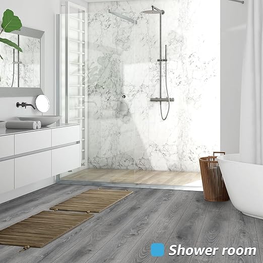 Art3d 60 Sq.ft Peel and Stick Floor Tiles, 40Pcs Luxury Vinyl Plank Flooring Wood Look, Adhesive and Waterproof Tile Sticker for Bedroom, Living Room, Kitchen, Gray