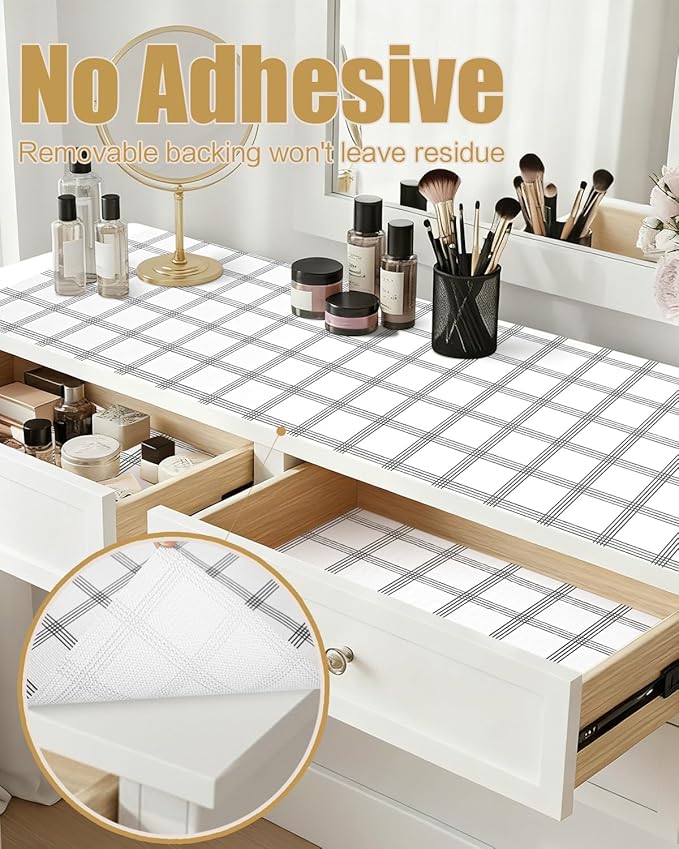 Shelf Liners for Kitchen Cabinets Non-Adhesive, Non-Slip Thickened Shelf Paper Waterproof Washable for Drawer Dresser Pantry Shelve Bathroom Protector Liner