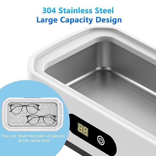 2025 Upgrade Large Capacity Ultrasonic Cleaner, 50kHz Ultrasonic Cleaner Machine with 5 Modes Timer for Glasses Jewelry Dentures-304 Stainless Steel Tank,White & Black