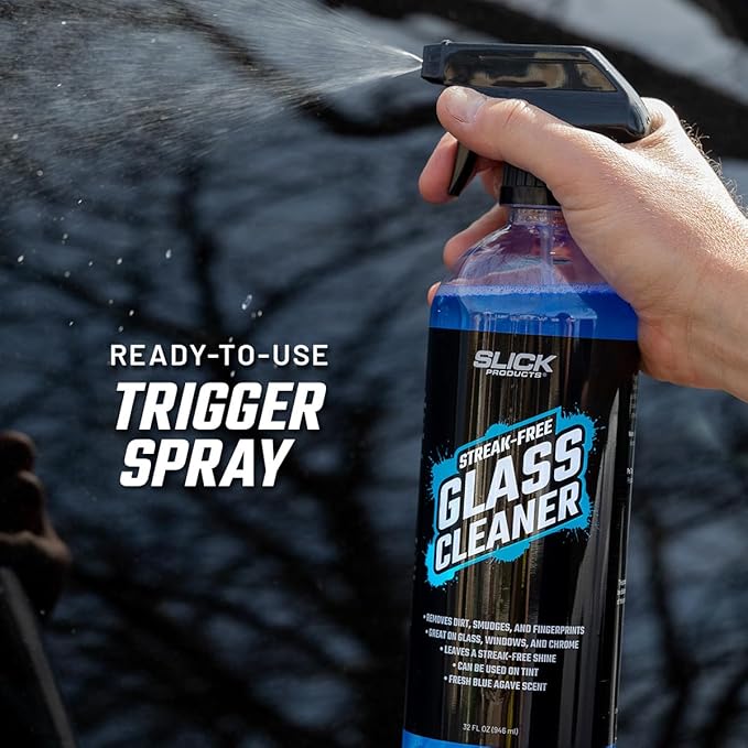 Slick Products Streak-Free Glass Cleaner – Ammonia-Free Window, Mirror, Chrome & Tint Cleaner – Removes Dirt, Smudges & Fingerprints – Ready-to-Use – 128 oz.