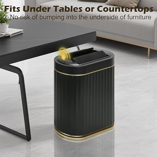 Bathroom Trash Can with Lid Butterfly 2 Gallon Sensor Trash can, IPX5 Waterproof Garbage Can, Automatic Slim Trash Bin, Under-Counter Wastebasket Bathroom Decor for Kitchen, Black Gold