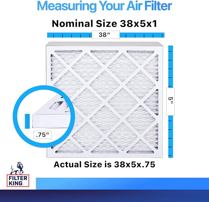 Filter King 38x5x1 Air Filter | 4-PACK | MERV 8 HVAC Pleated A/C Furnace Filters | MADE IN USA | Actual Size: 38 x 5 x .75"