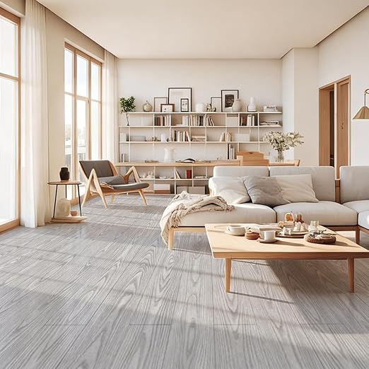 Art3d 15 Sq.ft Peel and Stick Floor Tiles, 10Pcs Luxury Vinyl Plank Flooring Wood Look, 36" × 6" Adhesive and Waterproof Tile Sticker for Bedroom, Living Room, Kitchen, Light Gray
