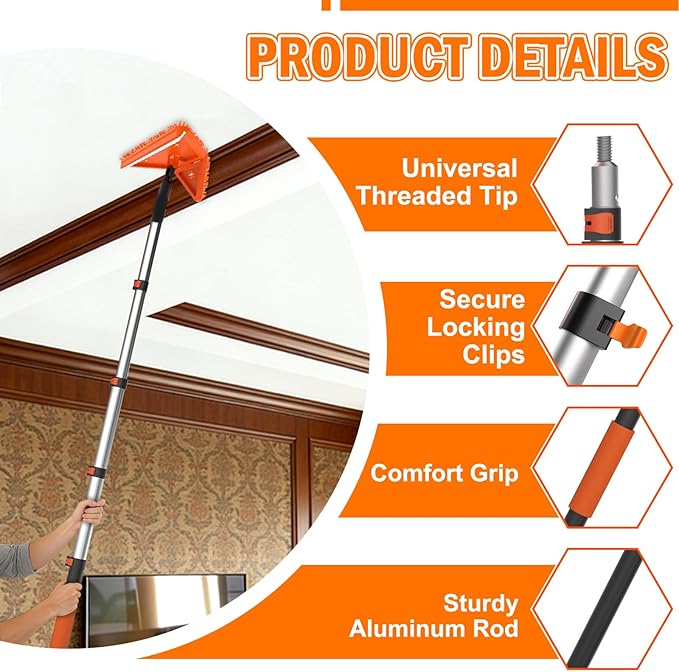 20FT Reach Dusters for Cleaning, Ceiling Fan Cleaner Duster with Extension Pole, Wall and Baseboard Cleaner Mop with Handle for Window Cobweb Fan Blade and High Ceiling