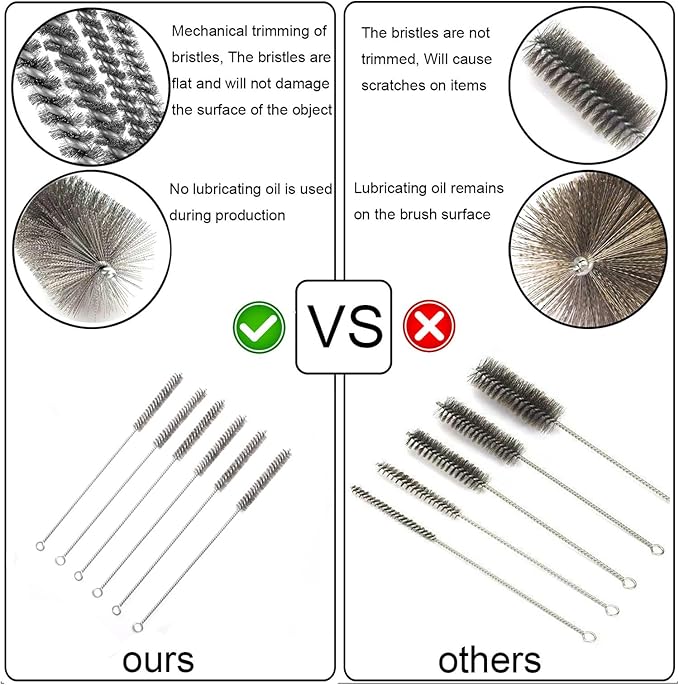 12 Inch Pipe Cleaning Brush Set with Stainless Steel Bristles, Steel Wire Tube Brush Kit for Auto Parts Polishing, Machining, Bottles, Tubes, Etc.（13mm-20pcs）