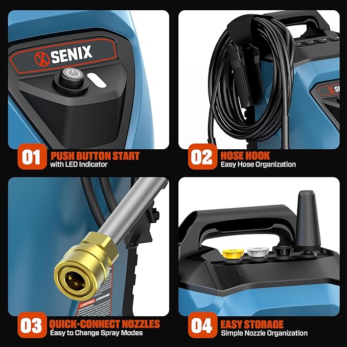 2000 PSI Electric Pressure Washer - 13 Amp, 1.2 GPM, Compact Design with 4 Quick-Connect Nozzles & Spray Gun - Includes 25 ft Hose and 35 ft Power Cord - Ideal for Cleaning Cars, Driveways, Patios