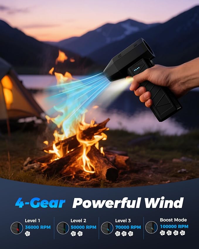 Electric Air Duster, High-Speed Brushless Motor Turbo Blower, 4-Gear Adjustable Cordless Air Blower for Keyboard, Computer, Car, Camera & Home Cleaning (CL02MAX)