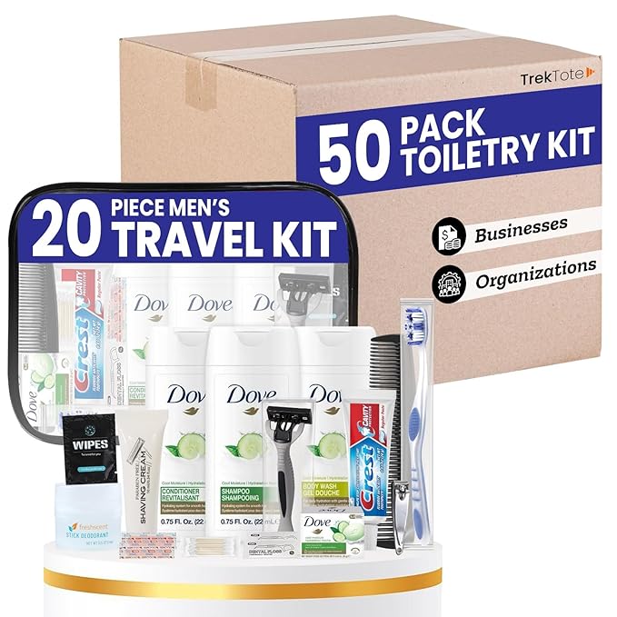TrekTote 20 Piece Unisex Travel Hygiene Kit with Toiletries & Personal Care Essentials, TSA-Compliant, Individual and Bulk Packs Available