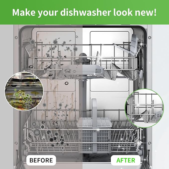 Dishwasher Cleaner and Deodorizer Tablets, 24 Pack - Helps Remove Limescale & Odor, Prevents Buildup in Pipes, Safe for All Dishwashers, Lemon Scent - 12 Month Supply
