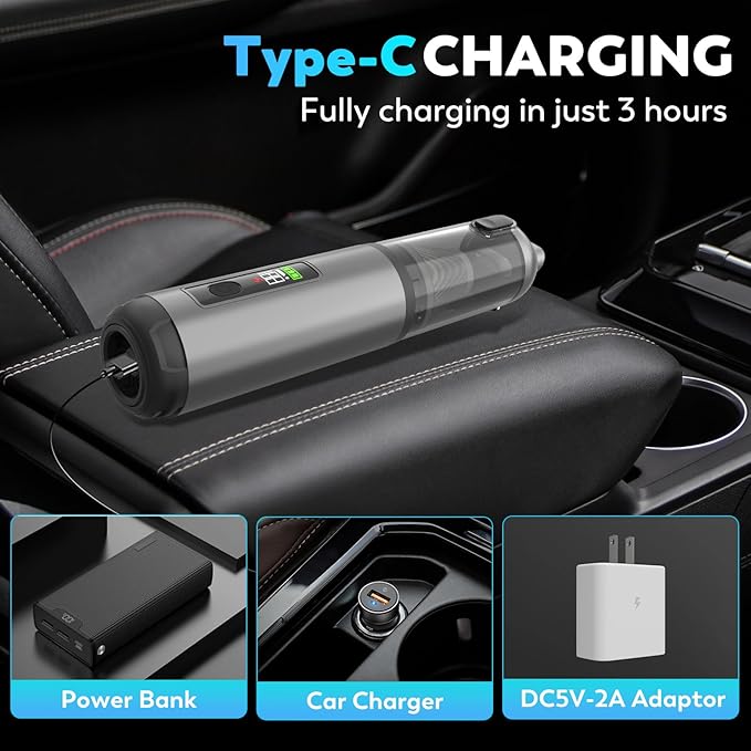 Cordless Car Vacuum Cleaner, 22000PA High Power Portable Handheld Car Vacuum & Air Duster, Mini Vacuum with LED Display, for Home, Office, Camping