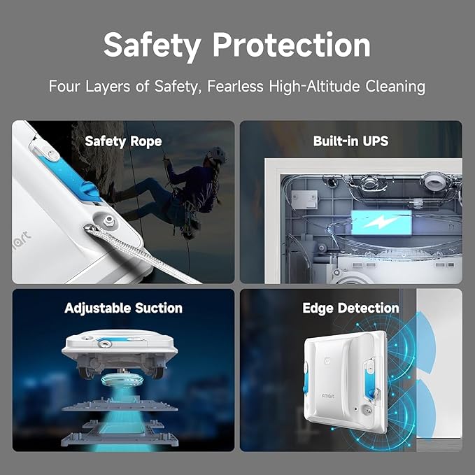 FMART W7 Window Robotic Vacuums 4000Pa Suction, Double-Sided Water Spray, Anti-Falling & Intelligent Edge Detection,Window Robotic Vacuums for Indoor/Outdoor High-Rise Windows