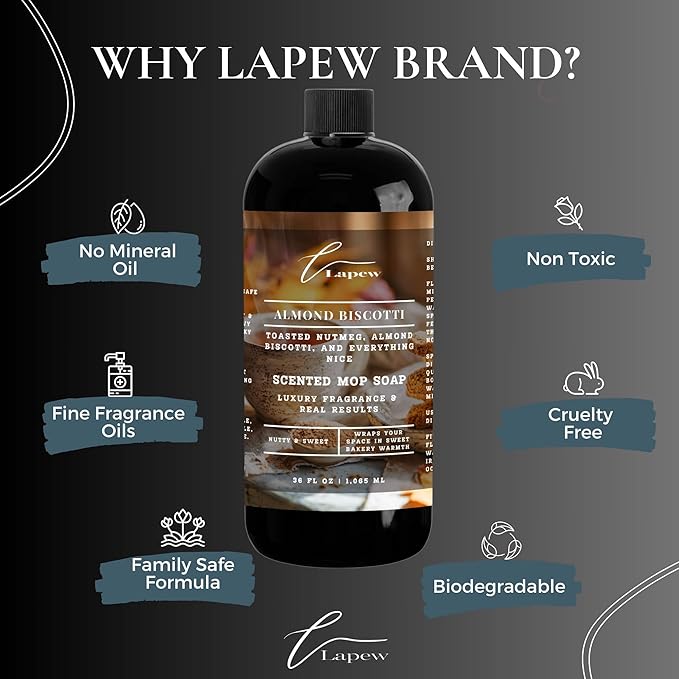 Luxury Floor Cleaner, Scented Mop Soap Concentrate | Hard Floor Cleaner for Tile, Vinyl, Laminate, LVP & Sealed Hardwood | Low-Foam, Streak-Free | 36 oz | Almond Biscotti