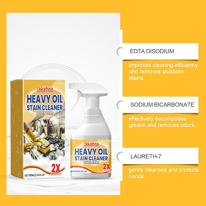 Heavy Oil Stain Cleaner, Multi-Purpose Power Clean Spray, Suitable for kitchen stoves, walls, electric appliances, kitchen utensils, coffee machines and other items (6.76fl oz)