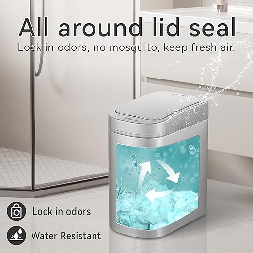 Ninestars Automatic Motion Sensor Bathroom Trash Can, 1.8 Gallon Smart Opening Garbage Bin for Bathroom, Bedroom, Kitchen, Office