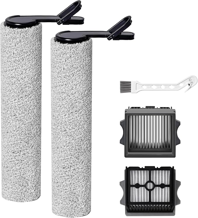 Floor ONE Stretch S6 Roller Brush Replacement and Vacuum Filter Kit Compatible with Tineco Stretch S6 /Switch S6 Cordless Wet Dry Vacuum Replacement Parts,2 Roller Brushes,2 Filters,1 Cleaner Brush