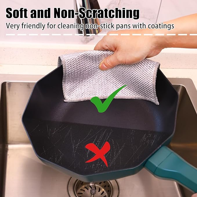 Navona 12 Pcs New Upgrade Steel Wire Dishcloth,Triple-Layer Steel Wire Cleaning Cloth,Powerful Cleaning Non-Scratch Wire Dishcloth Rag for Cookware, Sinks, Dishes, Stove Tops