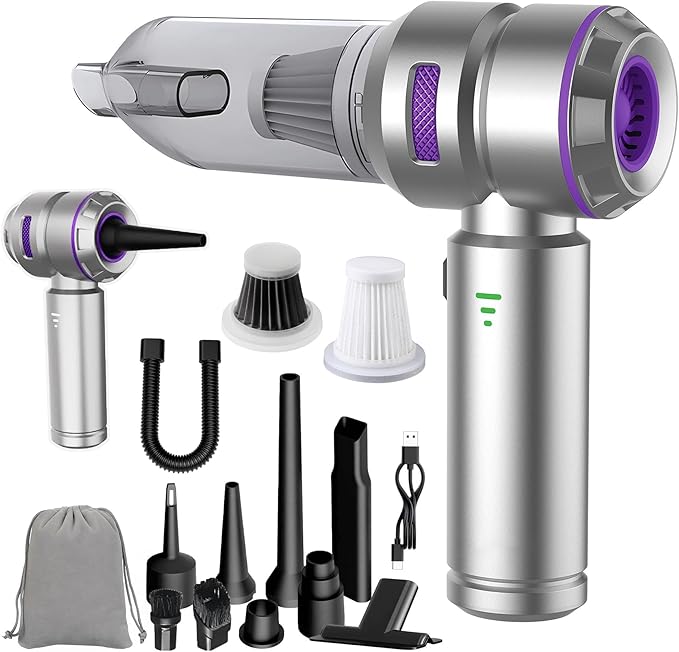 Handheld Car Vacuum Cleaner, 4-in-1 Cordless Vacuum Cleaner, 22000PA High Power Portable Car Vacuum with Brushless Motor, for Home, Office, Camping (Silver Purple)