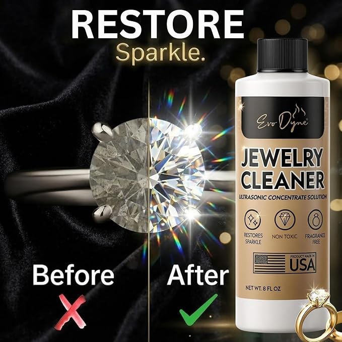 Ultrasonic Jewelry Cleaner Solution (8oz) Concentrated Jewelry Cleaner for Diamonds, Gold, Silver & More | Compatible with Ultrasonic Machine (s) - Made in USA