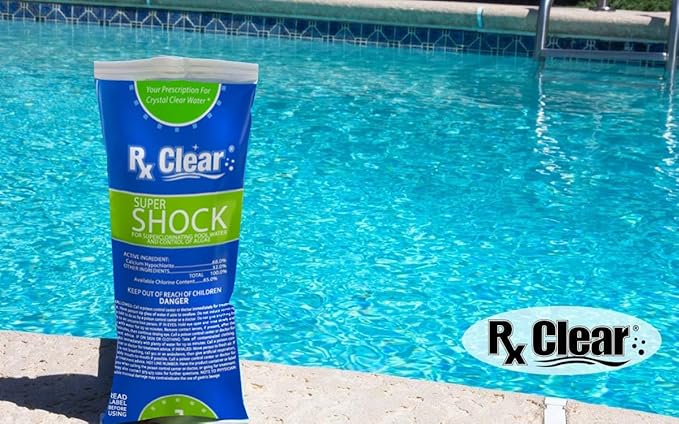 Rx Clear Super Shock for Swimming Pools | Chlorinator and Algaecide | 68% Calcium Hypochlorite Shock | Kill Pool Algae for a Crystal Clear Pool | One Pound Bags | 12 Pack