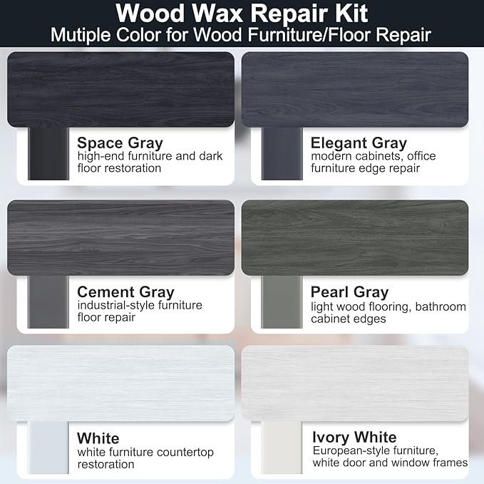 Wood Filler Sticks - 6 Colors Hardwood Floor Scratch Repair Kit, Upgrade Laminate Floor Repair Kit, Vinyl Wood Floor Repair Kit, Furniture Wood Crayons for Scratche Nail Holes Floors Cabinets Doors