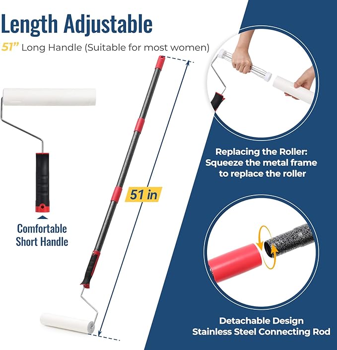 Lint Rollers for Pet Hair Extra Sticky, 9.45" Wide Large Lint Roller, 240 Adhesive Sheets Rollers, 51" Long Handle Sticky Mop for Carpets, Clothing, Floor, Bed, Home Cleaning, Loving Pet Owners