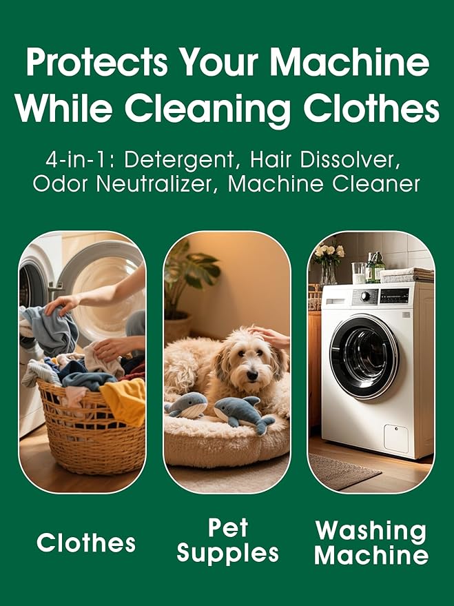Pet Hair Remover for Laundry - Hair Dissolving Laundry Powder, Laundry Detergent & Stain Remover for Clothes, Dog Hair Remover, Cat Hair Remover, 96.7% Pet Hair Dissolving Rate, 2 Sachets