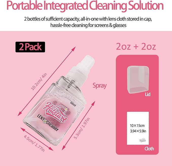 2 Pack Electronic Screen Cleaner Spray, Hatstart Cell Phone Touch Screens Cleaning for TV Laptop Computer Tablet PC LCD Flat Screens and Car Display, Compatible with iPhone iPad MacBook Pro, Pink