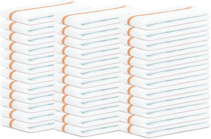 Bar Mops Gold Stripe Pack of 36 Kitchen Towels 16x19 Multi-Purpose for Home, Restaurant and Cleaning White Absorbent Washcloth Dishcloths Sets, Reusable Dish, Cloths Rags