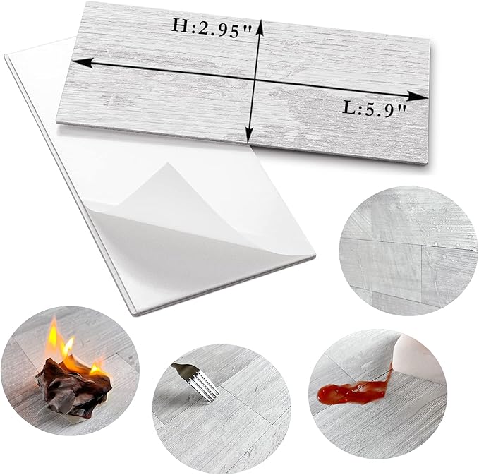 AULIGET Peel and Stick Backsplash PVC Tile, 3 Inch x 6 Inch White Birch Stick on Wall Tiles for Backsplash Kitchen, Bathroom, Laundry Room, Camper, Fireplace