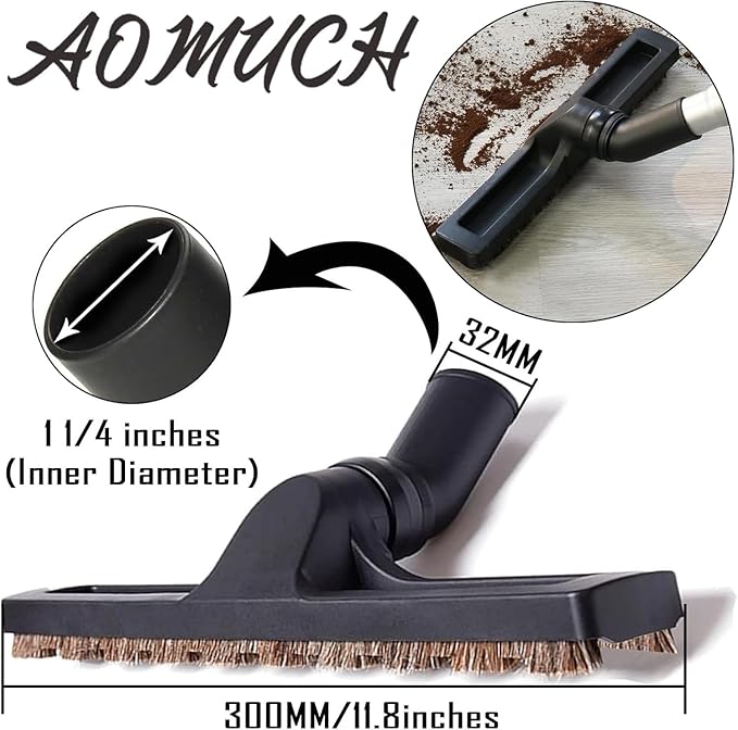 12" Universal Vacuum Cleaner Attachment 360° Swivel Floor Brush Tool 1.25" 32mm ID Vacuum Brush Accessorie