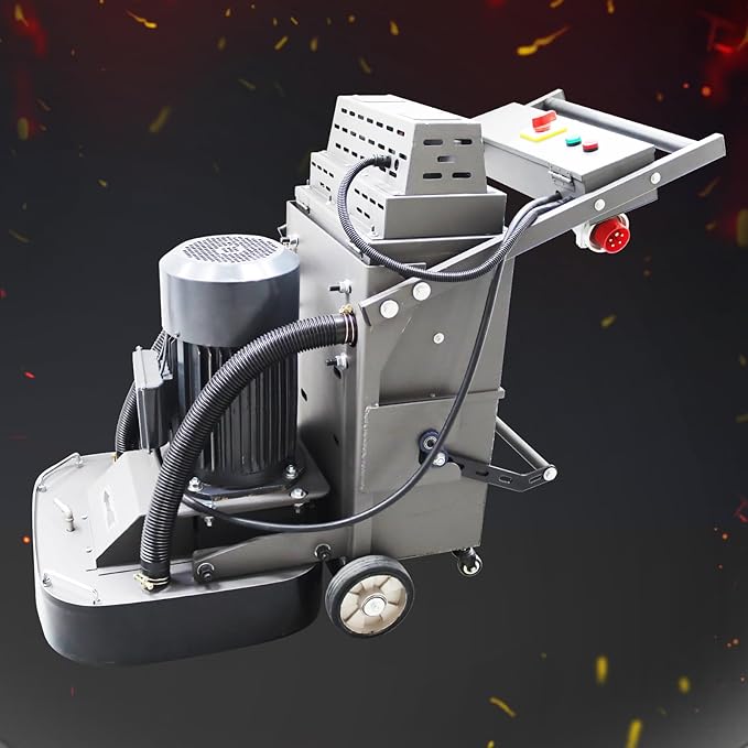 Hand-Push Cement Ground Grinder Floor Grinding Polisher Floor Polishing Machine with 9pcs Grinding Heads 40L Dust Bucket for Old Ground Restore 220V