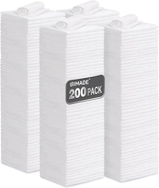 Shop Towel Rag, 200 Pack Reusable Rags Bulk Microfiber Cleaning Cloth Lint Free Towels for Car Kitchen Automotive Bar Mechanic Restaurant Garage, 11.5"x 11.5", White