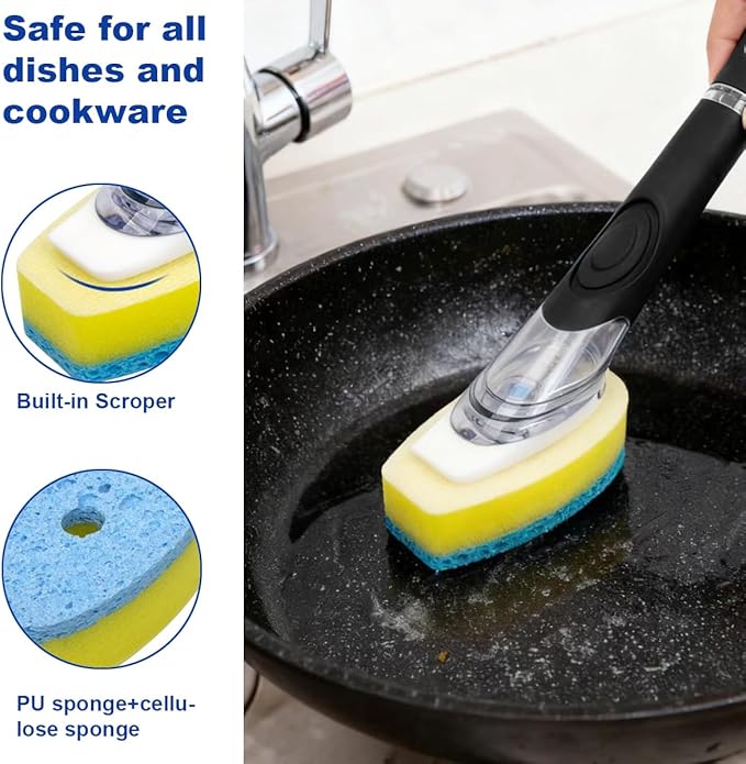 CELOX Dish Sponge with Handle, Soap Dispensing Dish Sponge