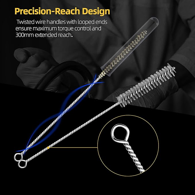 16Pcs Stainless Steel & Brass Wire Tube Brushes Bottle Brush Set,12" Long Wire Bore Brushes for Deep Cleaning Pipes,Tubes,Narrow Spaces, Engine Parts, Home Brew(1/4"-1" Sizes)