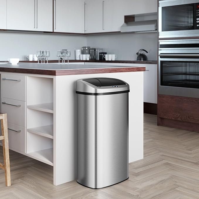 iTouchless 91 Liter / 24 Gallon Sensor 2.0 Kitchen Trash Can with Lid, Commercial Grade Automatic Stainless Steel Touchless Recycle Bin, AbsorbX Odor Filter, for Home, Office, Restaurant, Lobby, Store