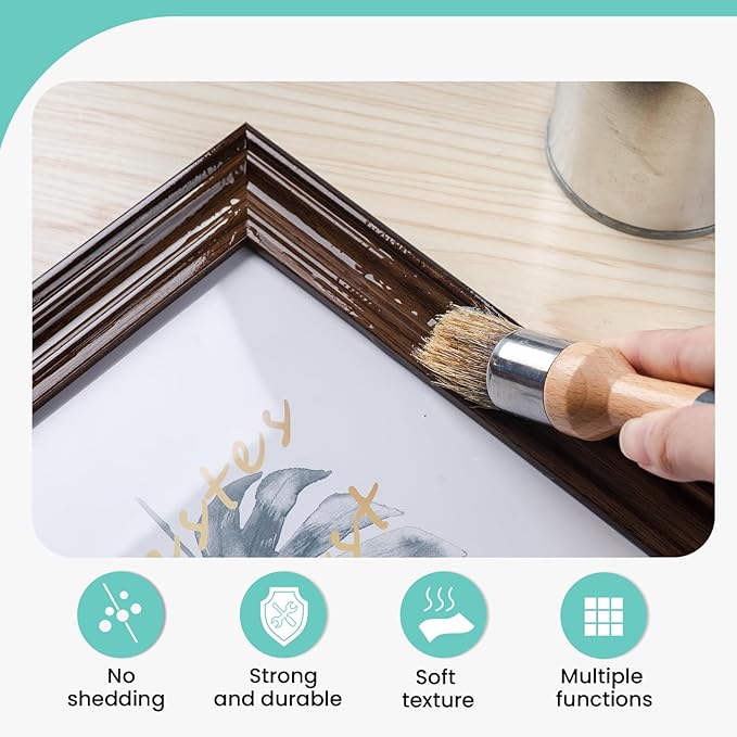 Mister Rui Chalk Wax Paint Brush, 3pcs, Chalk Paint Brushes for Furniture, Small Wax Brush for Acrylic Paint, Milk Paint, Natural Bristles Stencil Brushes, No Shedding