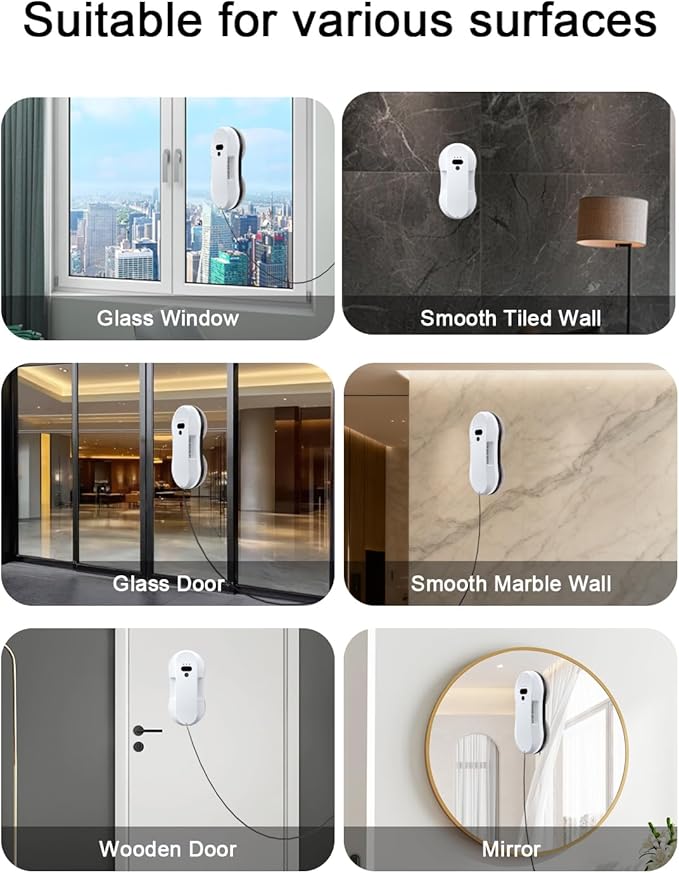 Window Cleaning Robot, Automatic Window Cleaner Robot with Dual Spray-50ml Tank, Edge Detection, Intelligent Path Planning, 3000pa Strong Suction, Anti-Drop Protection