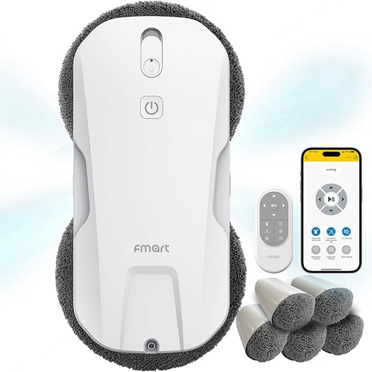 FMART T11 Window Cleaning Robot, Auto 4-Way Water Spray, 5300Pa Strong Suction, High-Speed Cleaning, <60dB Ultra-Quiet, 60mm Slim Window Robot, Smart Navigation, Anti-Drop & 50min UPS Protection