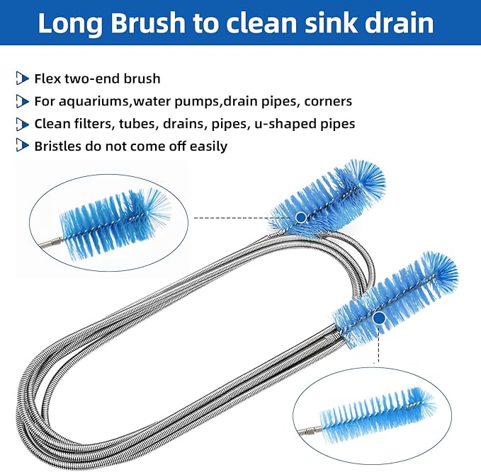 Flexible Drain Brush, 73 Inch Long Double Ended Hose Pipe Cleaners and 4 Pack 8 Inch Straw Cleaner Brush, Pipe Cleaner Brush for Cleaning, 2 Pack 73 Inch Long Tube Cleaning Brush