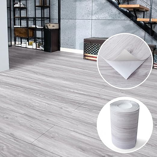 Art3d 60 Sq.ft Peel and Stick Floor Tiles, 40Pcs Luxury Vinyl Plank Flooring Wood Look, Adhesive and Waterproof Tile Sticker for Bedroom, Living Room, Kitchen, White/Grey