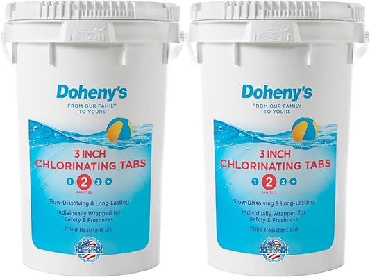 Doheny’s 3-Inch Stabilized Chlorine Tablets for Sanitizing Swimming Pools | 99% Pure Tri-Chlor, 90% Available Chlorine | Long-Lasting, UV-Protected, Slow-Dissolving | Individually Wrapped 100lb Bucket