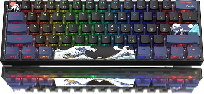 Womier 60% Percent Keyboard Gaming, WK61 V2 Creamy Mechanical Wired Keyboard Anime, Hot-Swappable RGB Key Board with PBT Keycaps for Windows PC Gamers - POM Linear Red Switch(Black Kanagawa)