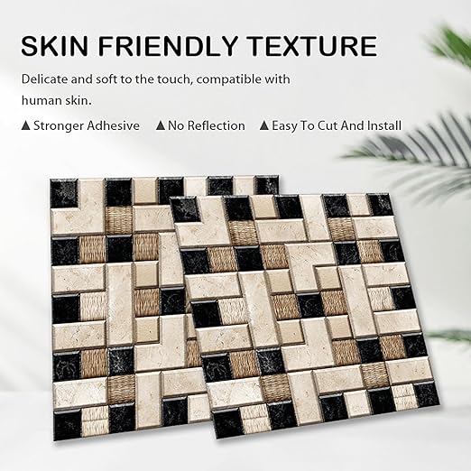 Nuxovilar Peel and Stick Vinyl Flooring, 12x12 Inch Geometric Mosaic Pattern, Self-Adhesive Waterproof Flooring for Kitchen/Bathroom, 10 Pcs