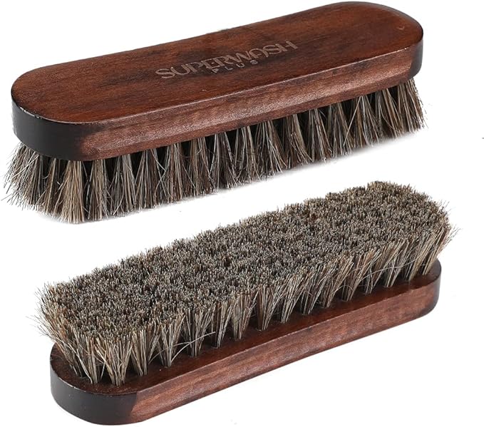 Horsehair Shoes Shine Brush, Soft Horse Hair Bristles Leather Clean & Care Brushes with Comfortable Grip for Shoes, Boots, Coats and Bags - 2 Pack