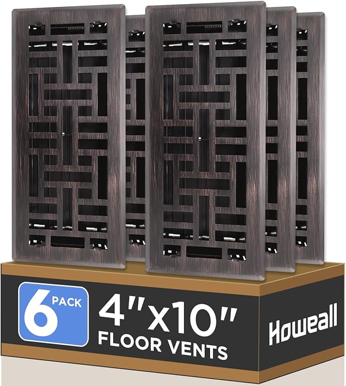 4x10 Inches 6 Pack Heavy Duty Walkable Floor Register - Easy Adjust Air Supply Lever Decorative Floor Vent Covers, Seattle Design Vent Covers for Home - Oil Rubbed Bronze