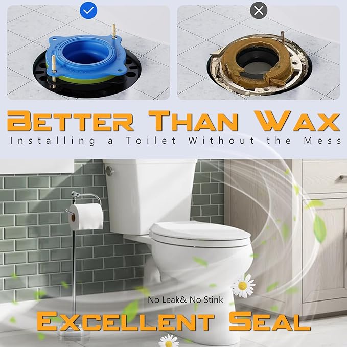 Wax Ring Kit for Toilet Installation - Elastic Rebound Wax-Free Gasket, Reusable Toilet Seal Ring Stops Leaks & Odors, Fits Uneven Floors - No Wax Rubber DIY Kit for 3"/4" Drain, Ideal for Homeowners