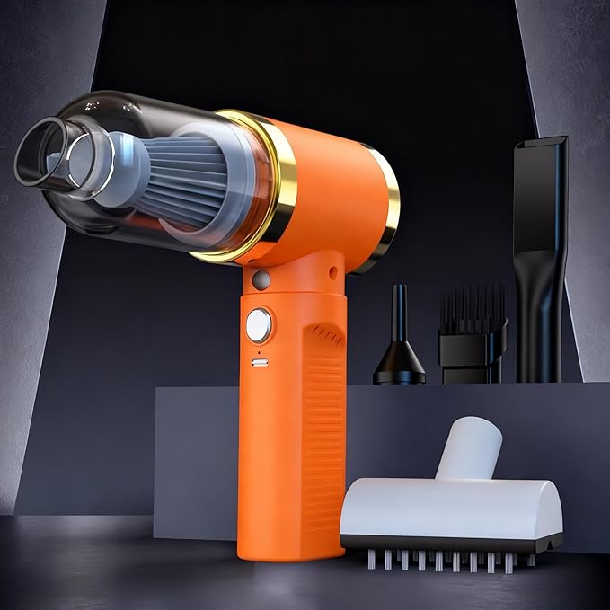 Car Vacuum Portable Cordless,Car Vacuum Cleaner high Power, Home Handheld Vacuum 30Mins with Battery,Orange Portable Vacuum Cordless 5000mAh,15000Pa Strong Suction.(Orange)