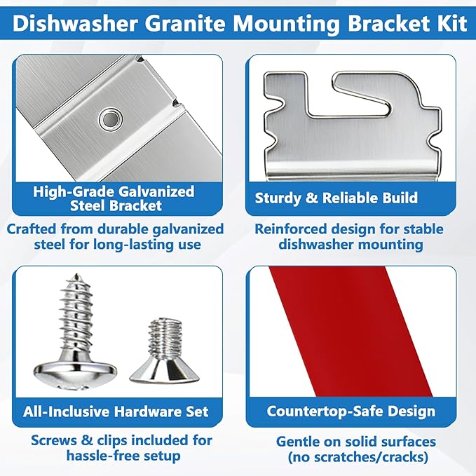 BigHead 8269145 Granite Countertop Dishwasher Mounting Bracket Kit - 2 Sets Granite Grabbers with Screws, Compatible with Whirlpool Kenmore KitchenAid, Replaces WP8269145 AP6012289 PS11745496